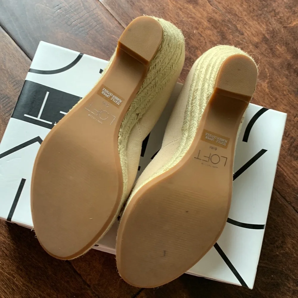 LOFT Beige Joey Peep Toe Espadrille Heeled Wedge Size 6.5